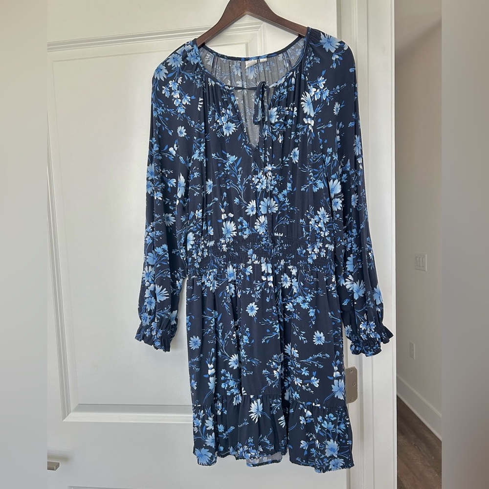 GAP Blue V Neck Floral Dress - Size L